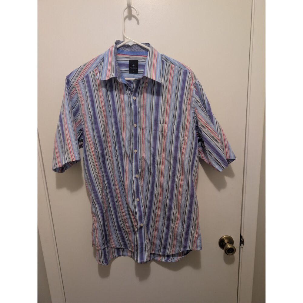 Tailorbyrd Men's Striped Short Sleeve Button Down Casual Dress Shirt Size XL